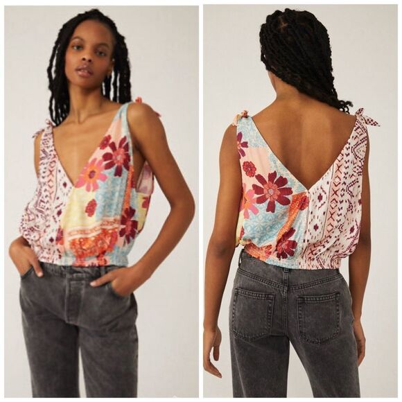Revolve Free People Multicolor Patchwork Tied to You Tank - Picture 1 of 12
